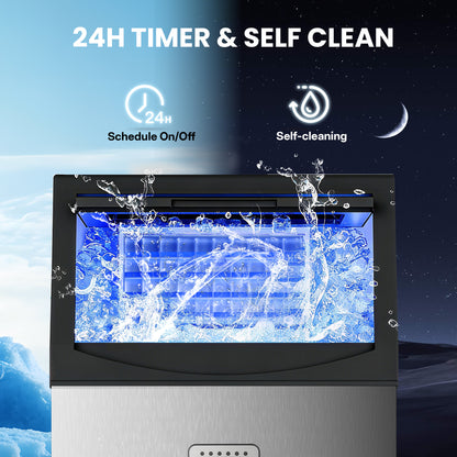 Manastin Commercial Ice Maker, 100lbs/24H Large Ice Machine with 33lbs Storage Capacity, Under Counter Ice Maker with Water Filter, for Home & Bar, Self-Cleaning, Timer, 50 Ice Cubes/15 Mins