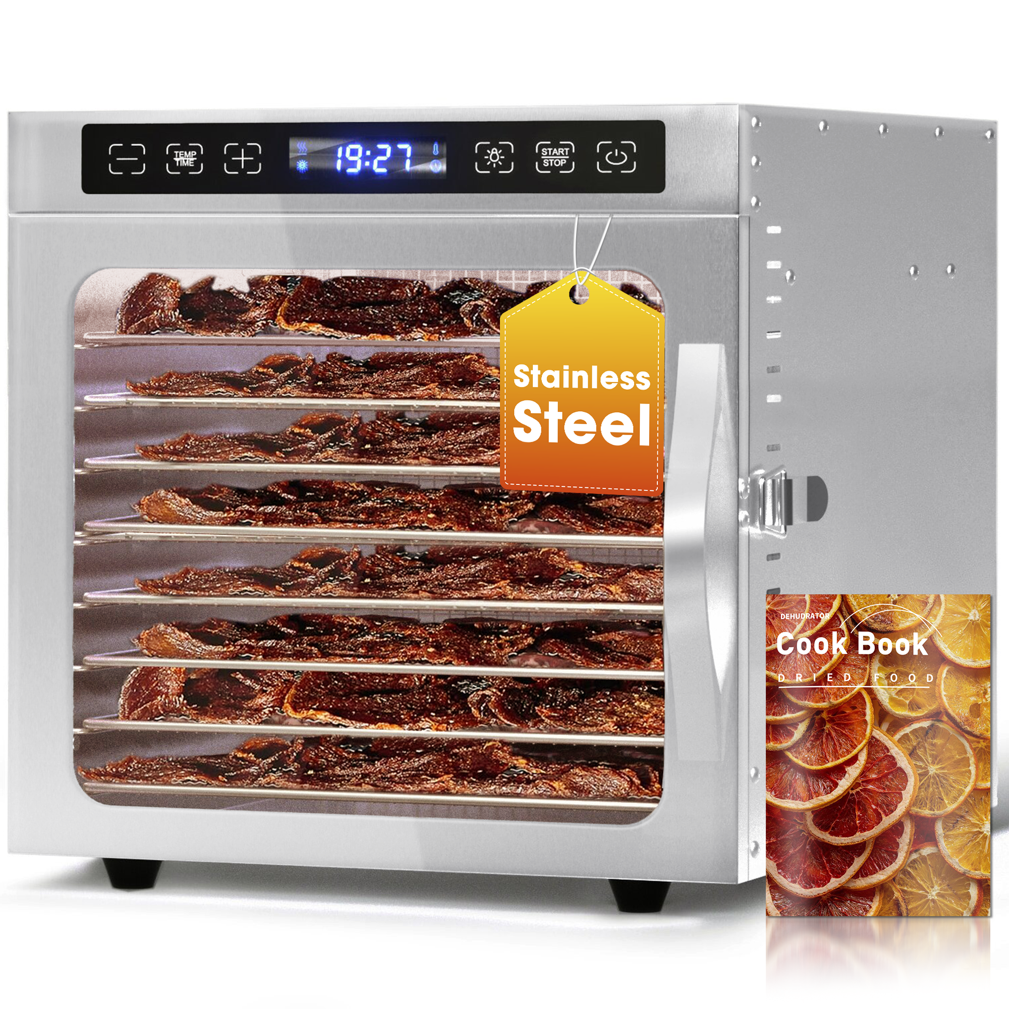 Manastin Food Dehydrator with 8 Stainless Steel Trays, Adjustable Temperature & 24-Hour Timer, Perfect for Drying Fruits, Meat, Herbs, Beef Jerky, and Snacks