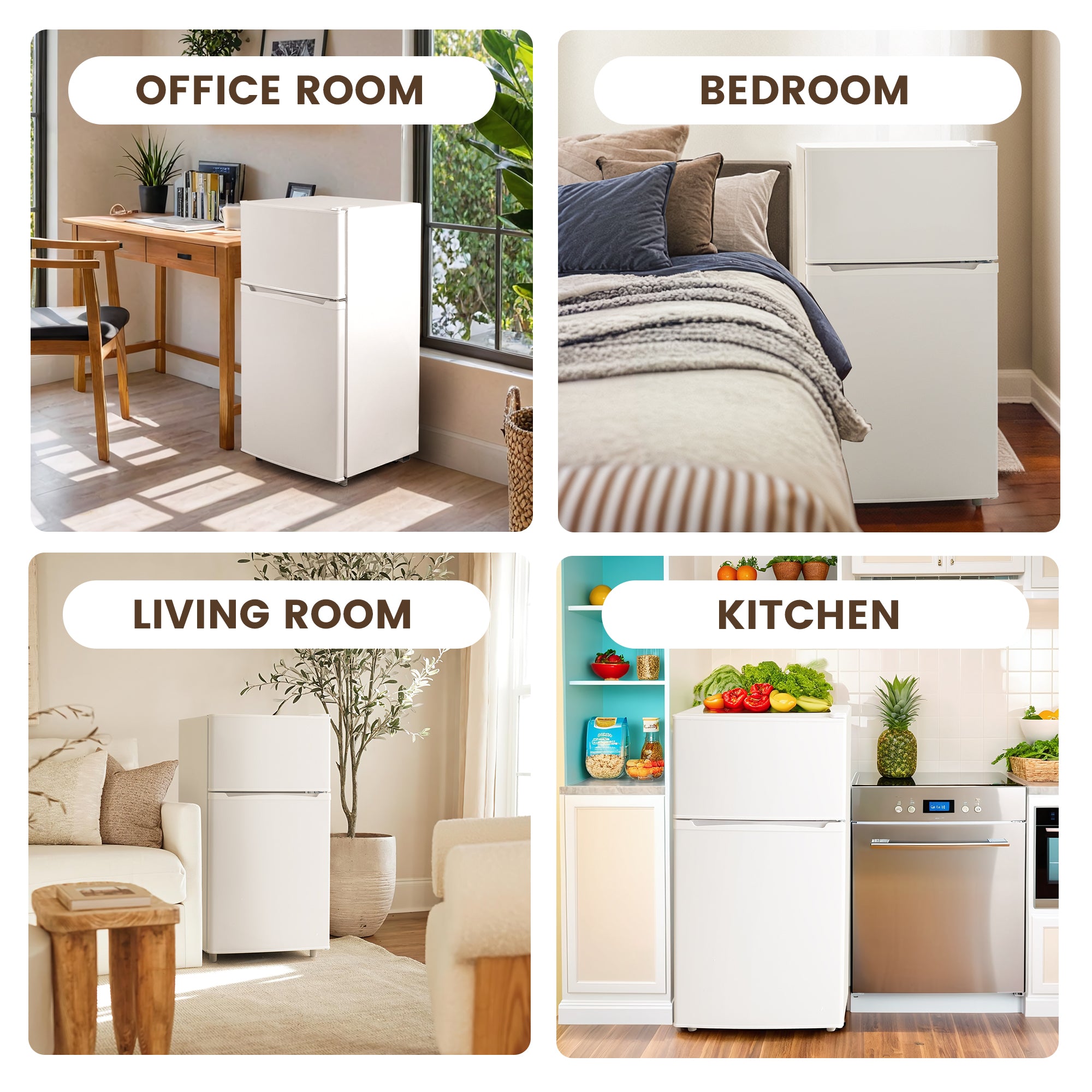 Manastin 3.5 Cu.Ft Mini Fridge with Freezer, Adjustable Thermostat, Low Noise, Removable Glass Shelves, 2 Door Small Refrigerator for Kitchen, Dorm, Office, Bedroom,White