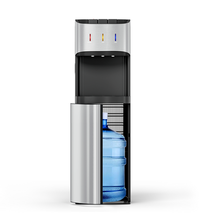 Manastin Bottom-Loading Water Dispenser, 3 Temperatures (Hot, Room and Cold), Child Safety Lock, LED Display with Empty Bottle Alert, Silver