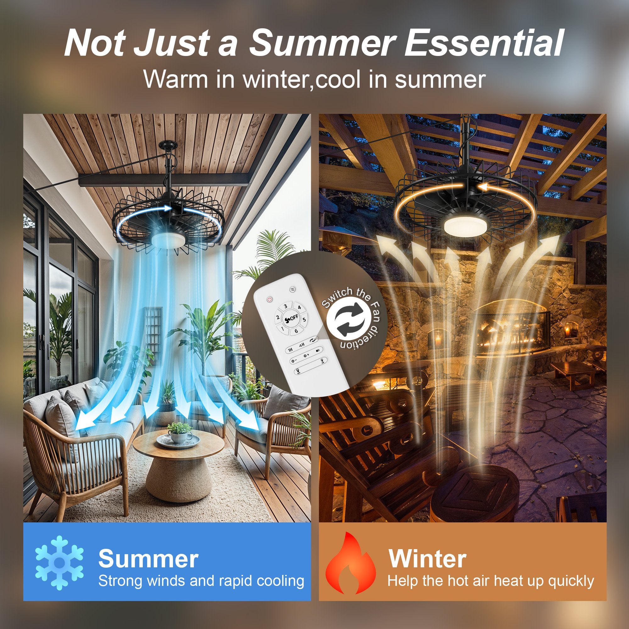 20" Outdoor Ceiling Fan with Light with Remote, 6 Speeds & Timer, 3CCT Dimmable LED, IP65 Waterproof, for Kitchen, Bedroom, Outdoor, Black