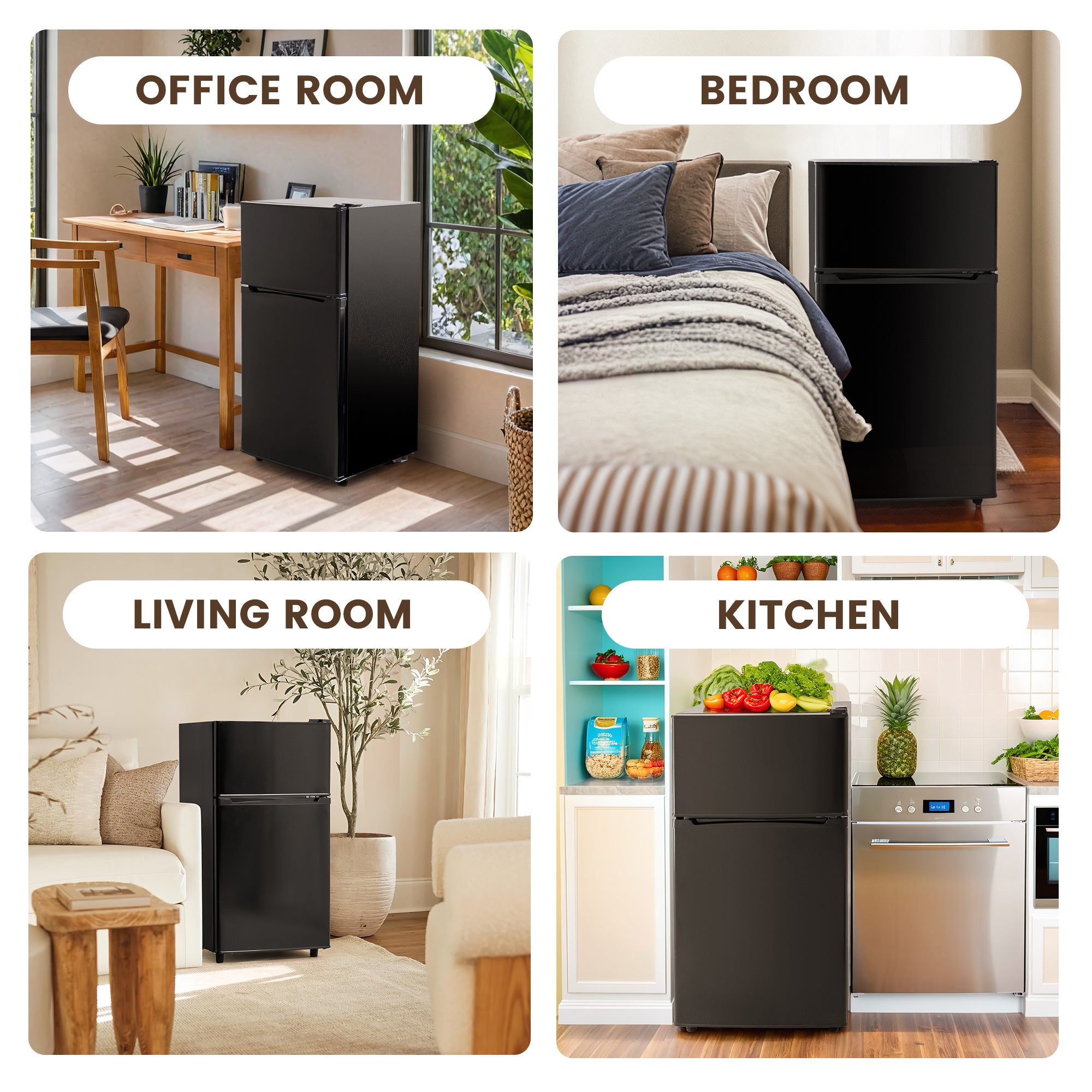 Manastin 3.5 Cu.Ft Mini Fridge with Freezer, Adjustable Thermostat, Low Noise, Removable Glass Shelves, 2 Door Small Refrigerator for Kitchen, Dorm, Office, Bedroom,Black