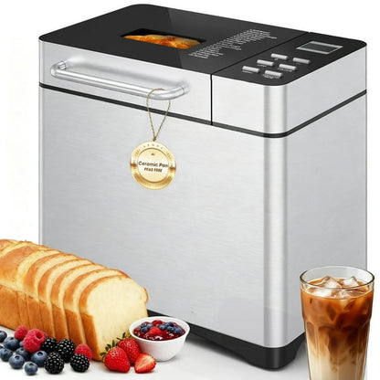 Manastin 19-in-1 & 2LB Stainless Steel Bread Maker Machine Fully Automatic LCD Display, Reservation Function with Recipes Recommended