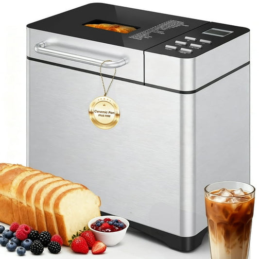 Manastin 19-in-1 & 2LB Stainless Steel Bread Maker Machine Fully Automatic LCD Display, Reservation Function with Recipes Recommended