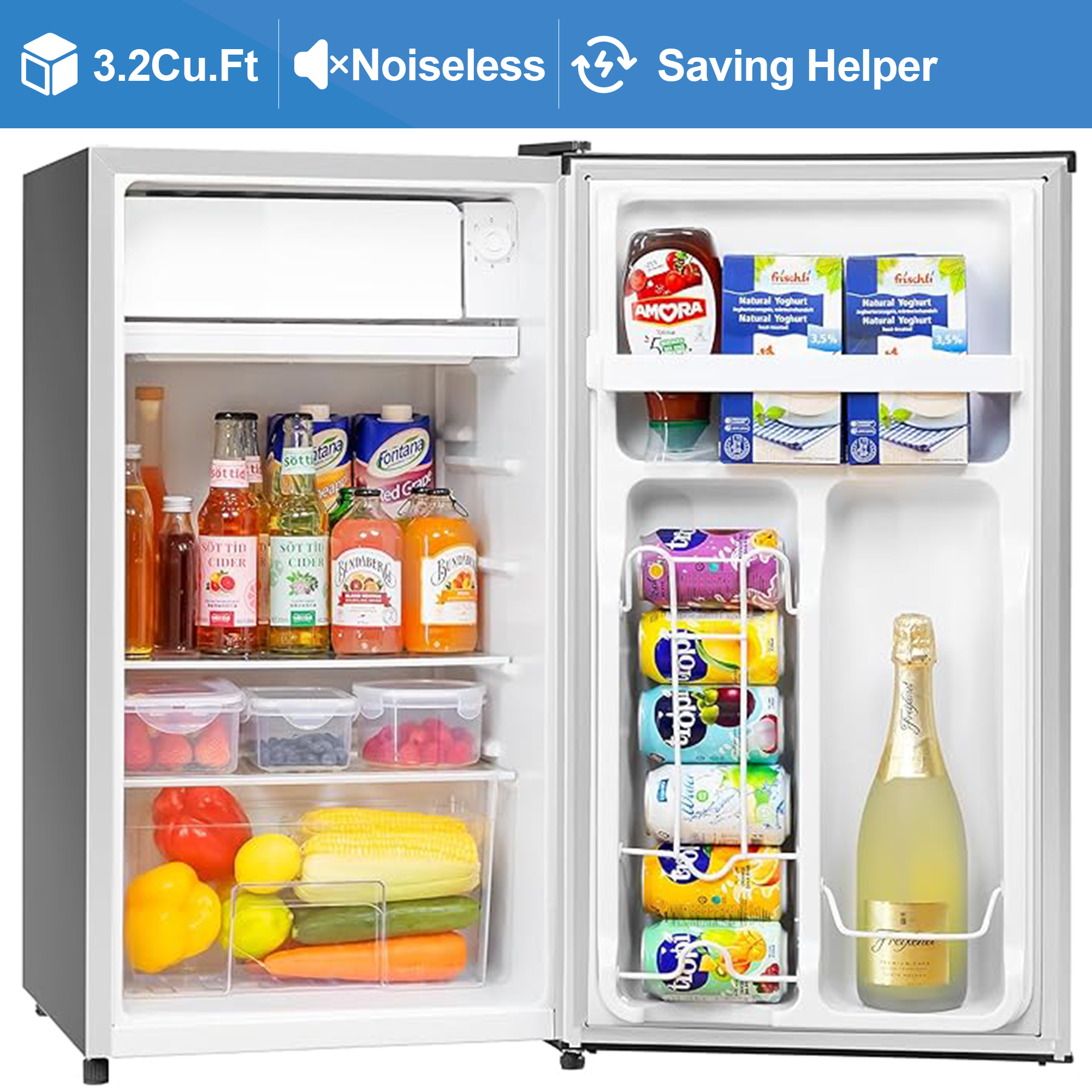 Manastin 3.2 Cu.ft Mini Fridge Energy Saving Compact Refrigerator with Reversible Door, Silver