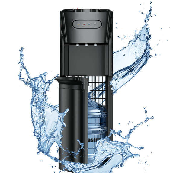 Manastin Bottom-Loading Water Dispenser w/ Hot, Room & Cold Water | Child Safety Lock, LED Display, Black