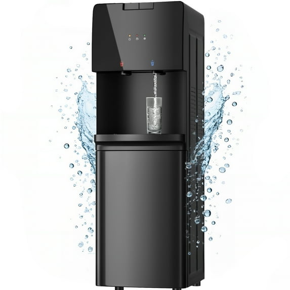 Water Coolers Dispenser 5 Gallon Top Load, Cold/Hot Water Cooler, Innovative Simple Design Quiet Operation Freestanding with Child Safety Lock for Home or Office， black