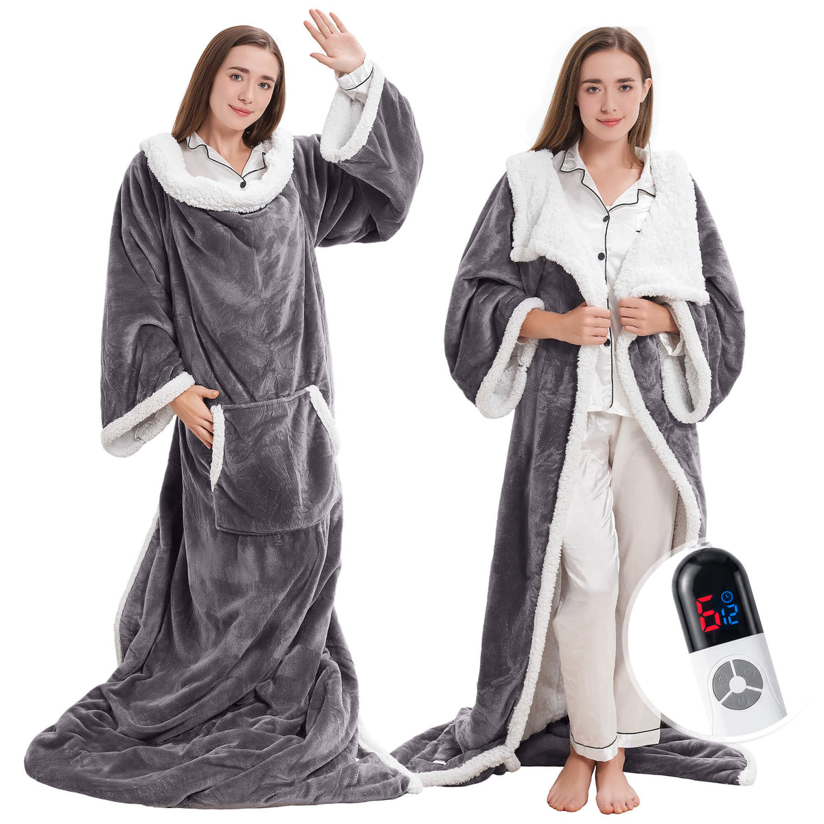 Wearable Heated Blanket with Sleeves & Foot Pocket