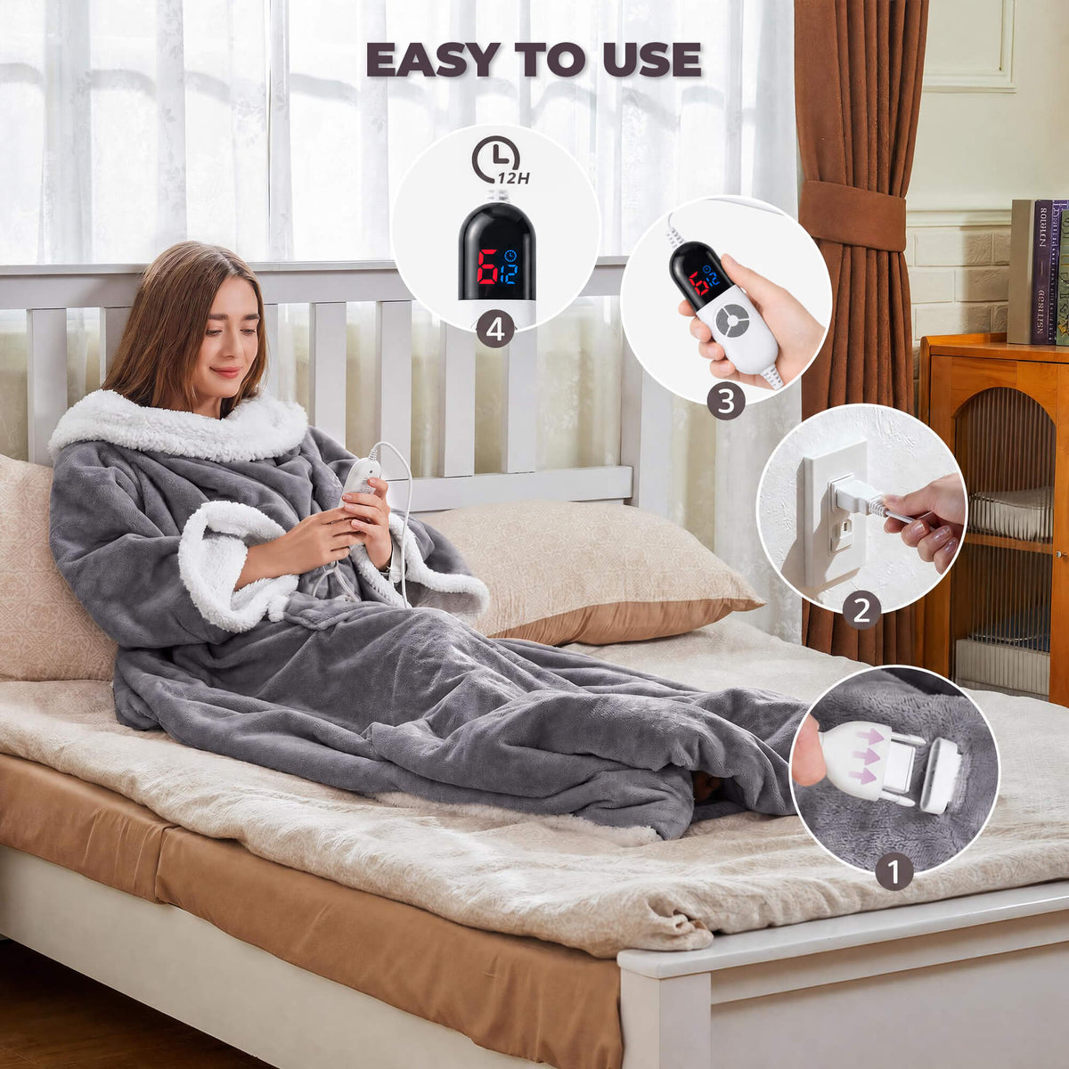 Wearable Heated Blanket with Sleeves & Foot Pocket