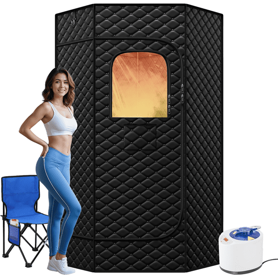 Pentagonal Steam Sauna with Folding Chair,Remote Control,Timer for Large Rooms,Gyms