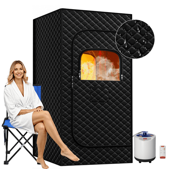 Portable Sauna Box Designed for Home Use, Sauna with 5 Min Fast Heating &15 Levels Heat,3L 1000W Steamer and Remote Control , Ideal for Private SPA Experience, 31" x 31" x 71"(Satin Cotton, Black)