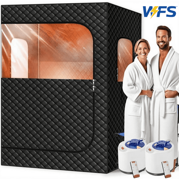 Manastin 2-Person Steam Heat Sauna Tent with 2 Steam Boxes, 2 Folding Chairs, Remote Control, 71"x 49"x36", Black