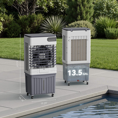 Portable Evaporative Cooler PAC24 dimension and 13.5-gallon water tank