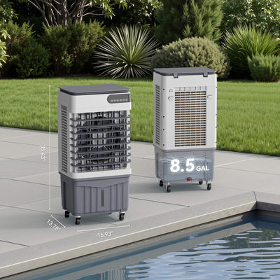 Portable Evaporative Cooler PAC24 dimensions and 8.5-gallon water tank