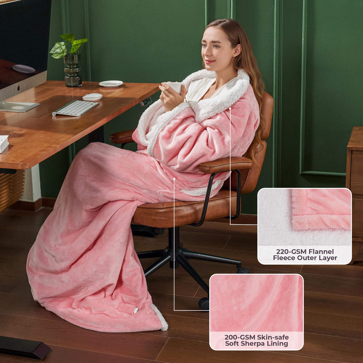 Wearable Heated Blanket with Sleeves & Foot Pocket