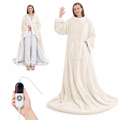 Wearable Heated Blanket with Sleeves & Foot Pocket