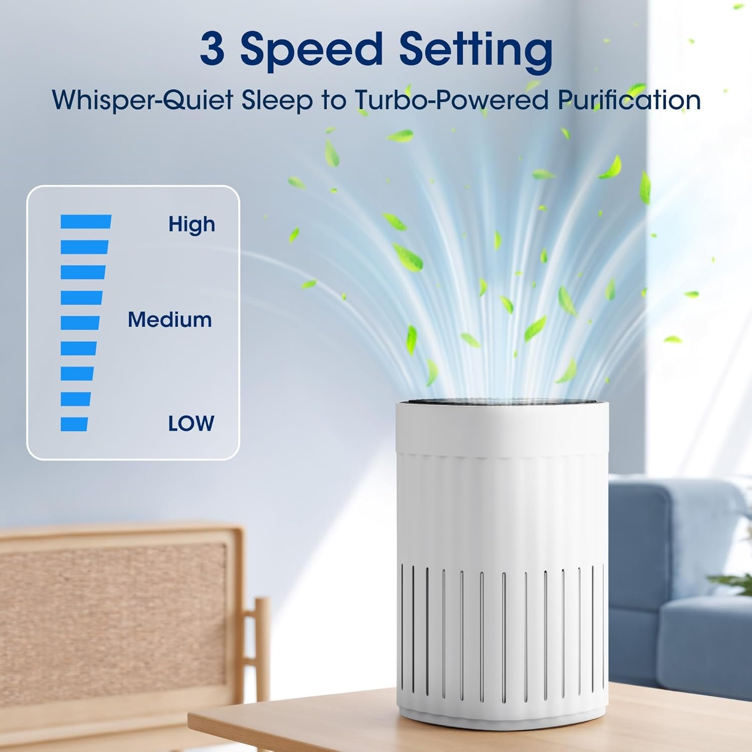 Manastin 3-in-1 HEPA Air Purifier - 99.97% Particle Removal, 3-Speed, 8H Timer for Home & Office