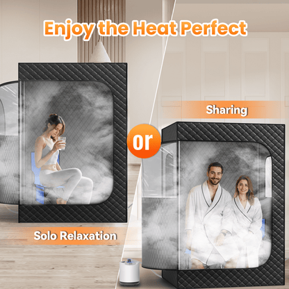Manastin 2-Person Steam Heat Sauna Tent with 2 Steam Boxes, 2 Folding Chairs, Remote Control, 71"x 49"x36", Black