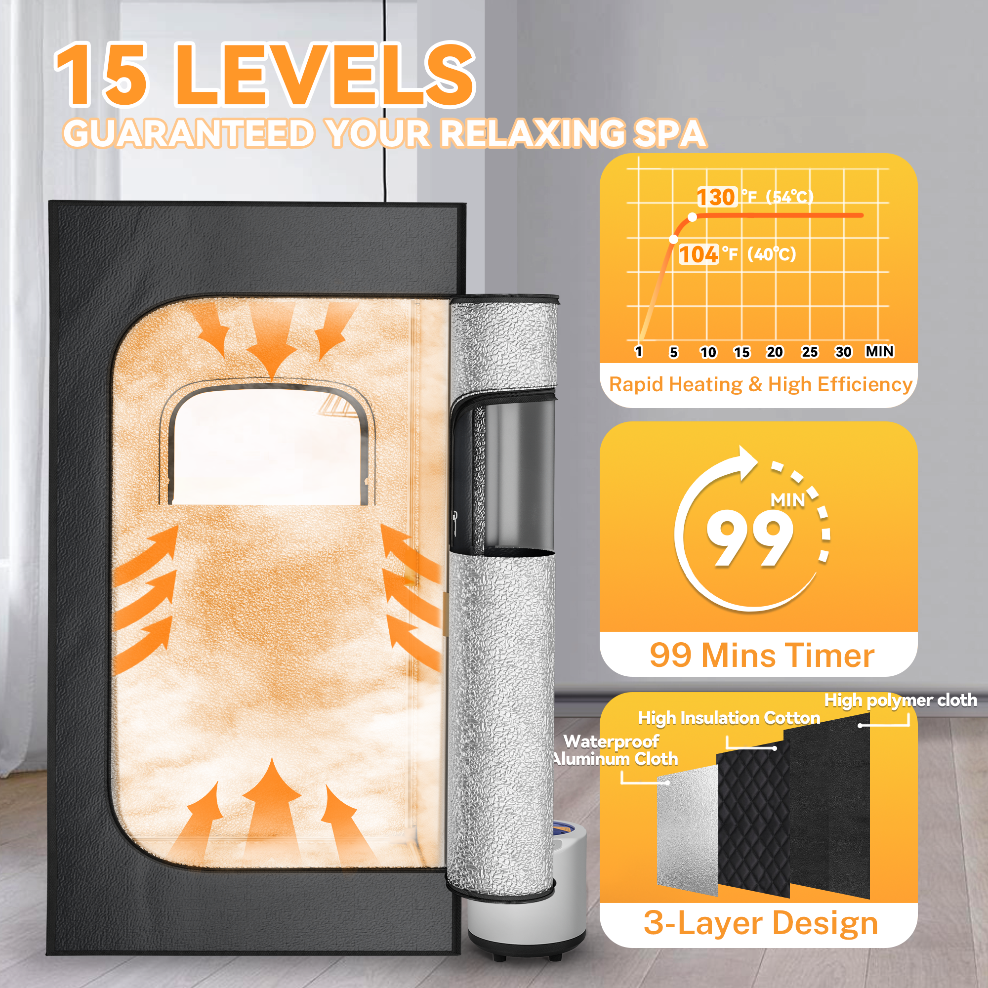 Portable Steam Sauna for Home with 3L 1200W Steamer, Remote Control, Folding Chair (Oxford cloth, waterproof)