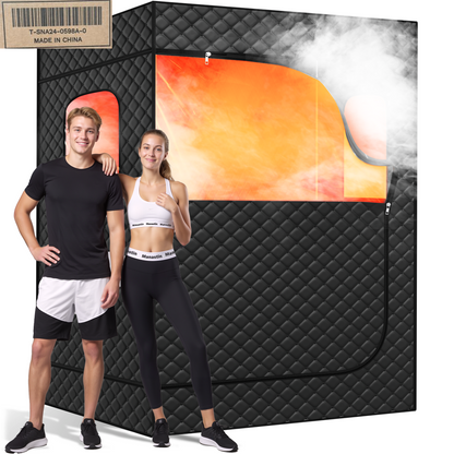 2 Person Portable Steam Sauna for Home, 1 or 2 Person Full Body Sauna Tent with 2 Foldable Chairs,9 Levels of Sauna Box with Remote Control, Black