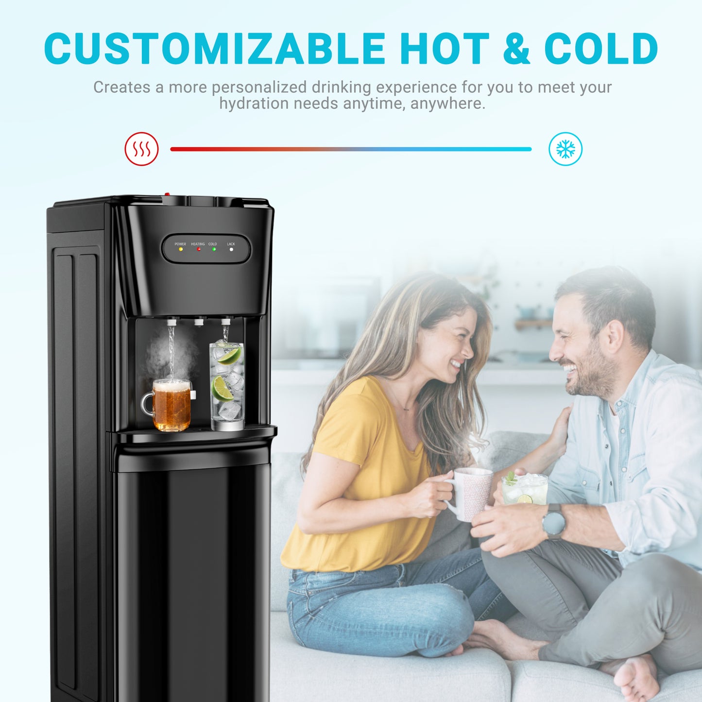 Manastin Bottom-Loading Water Dispenser, 3 Temperatures (Hot, Room and Cold), Child Safety Lock, LED Display with Empty Bottle Alert, Black