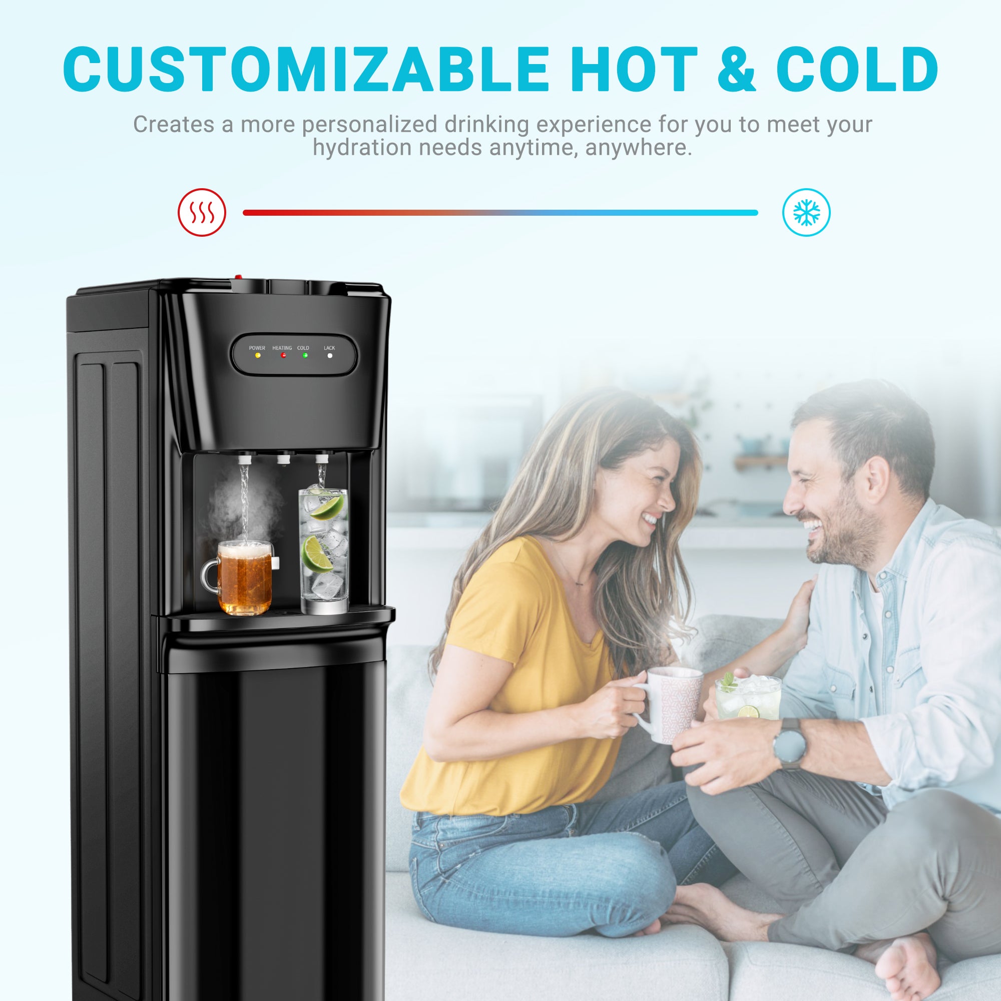 Bottom Loading Water Cooler Dispenser for3 or 5 Gallon Bottles，3 Temperatures with Hot, Room & Cold Spouts, Empty Bottle Indicator, Child Safety Lock, Ideal for Home, Office, Living Room Black