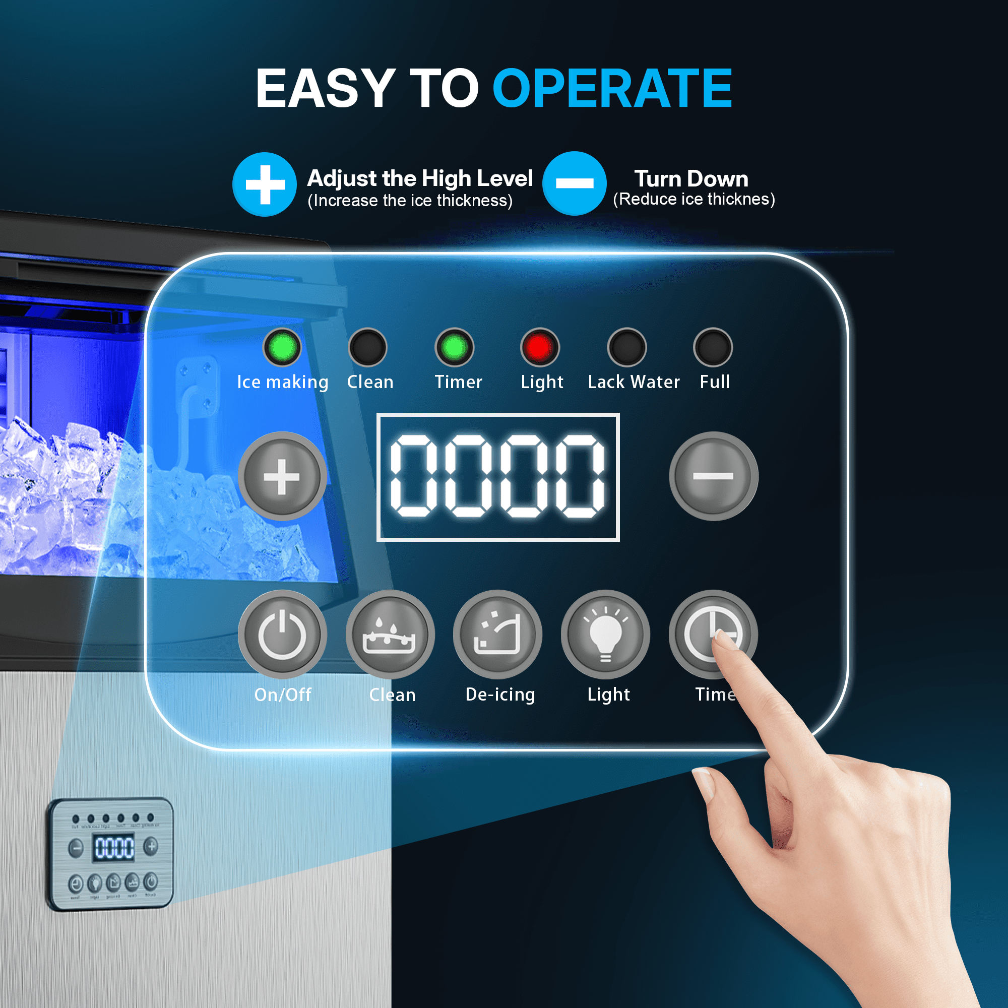 Manastin Commercial Ice Maker, 100Lbs/24H, 50 Ice Cubes, Stainless Steel Under Counter ice Machine, Self-Cleaning & Timer, for Home & Bar