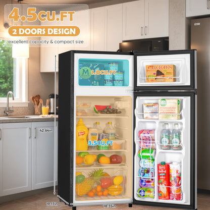 Manastin 4.5 Cu.ft Mini Refrigerator with Freezer,Small Refrigerator for Office,Kitchen,Dorm and Bedroom ,2 Doors Mini Fridge with Adjustable Shelves(Sliver)