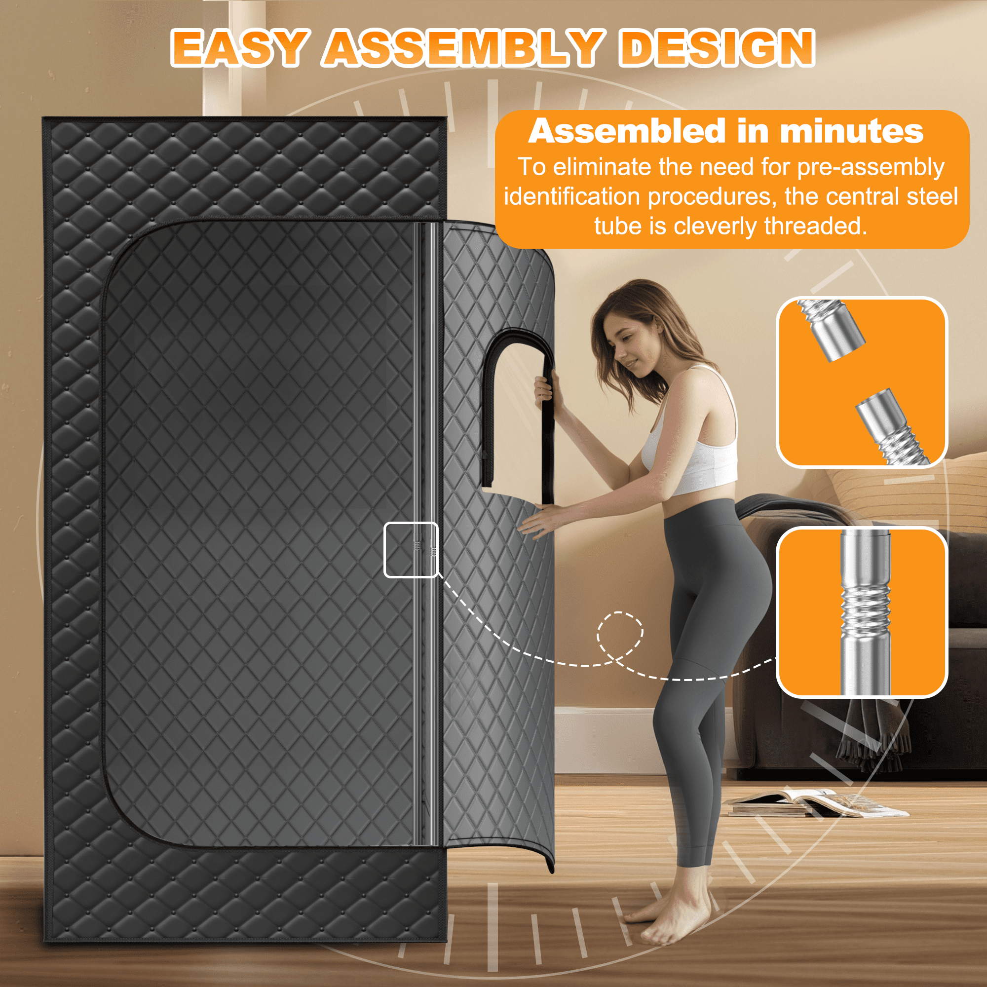 Portable Sauna Box Designed for Home Use, Sauna with 5 Min Fast Heating &15 Levels Heat,3L 1000W Steamer and Remote Control , Ideal for Private SPA Experience, 31" x 31" x 71"(Satin Cotton, Black)