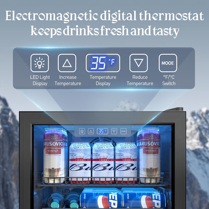 Manastin 128 Can Beverage Refrigerator Cooler 3.2 Cu.ft Mini Fridge with Glass Door & Adjustable Shelves, for Home/Office/Bar