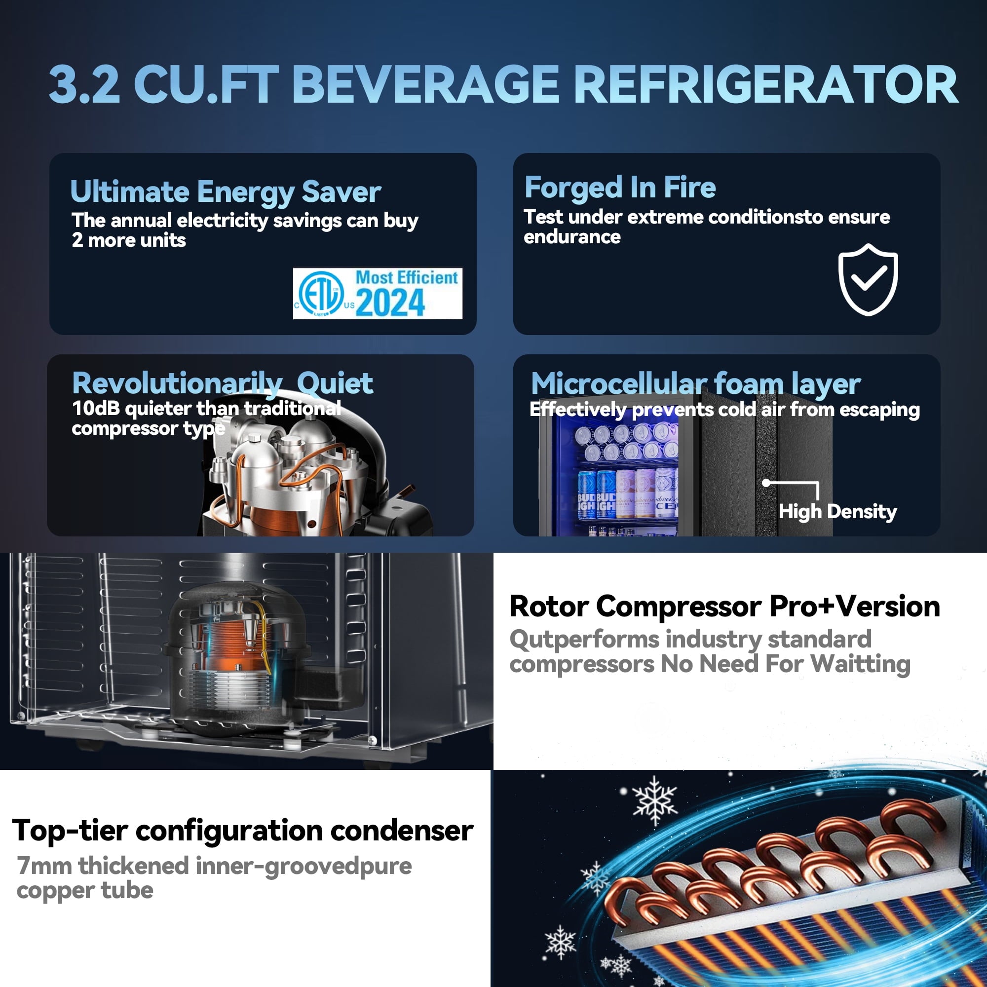 Manastin 128 Can Beverage Refrigerator Cooler 3.2 Cu.ft Mini Fridge with Glass Door & Adjustable Shelves, for Home/Office/Bar