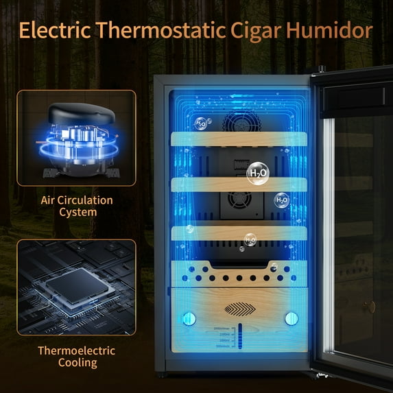 Cigar Humidor, Cigar Humidor Cabinet Light Control System with Hygrometer, Cigar Accessories Drawer