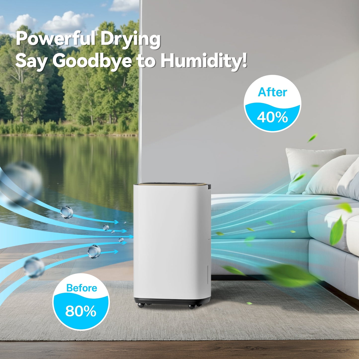 Manastin 30 pint dehumidifier for 2,500 sq. ft. with drain and 0.6 gallon tank for basement, bedroom, garage, bathroom