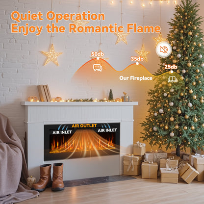50-inch wall-mounted electric fireplace with multi-color flame, timer, low noise, touch screen and remote control