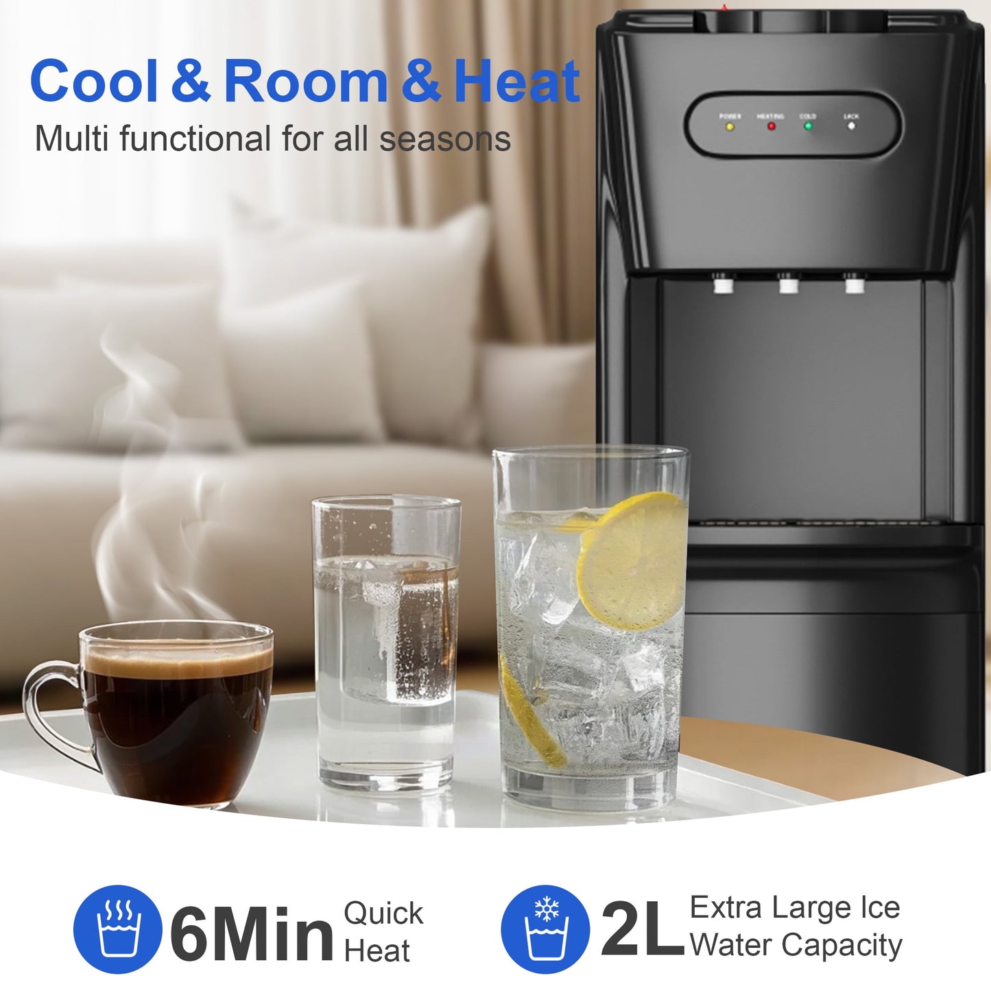 Manastin Bottom-Loading Water Dispenser w/ Hot, Room & Cold Water | Child Safety Lock, LED Display, Black