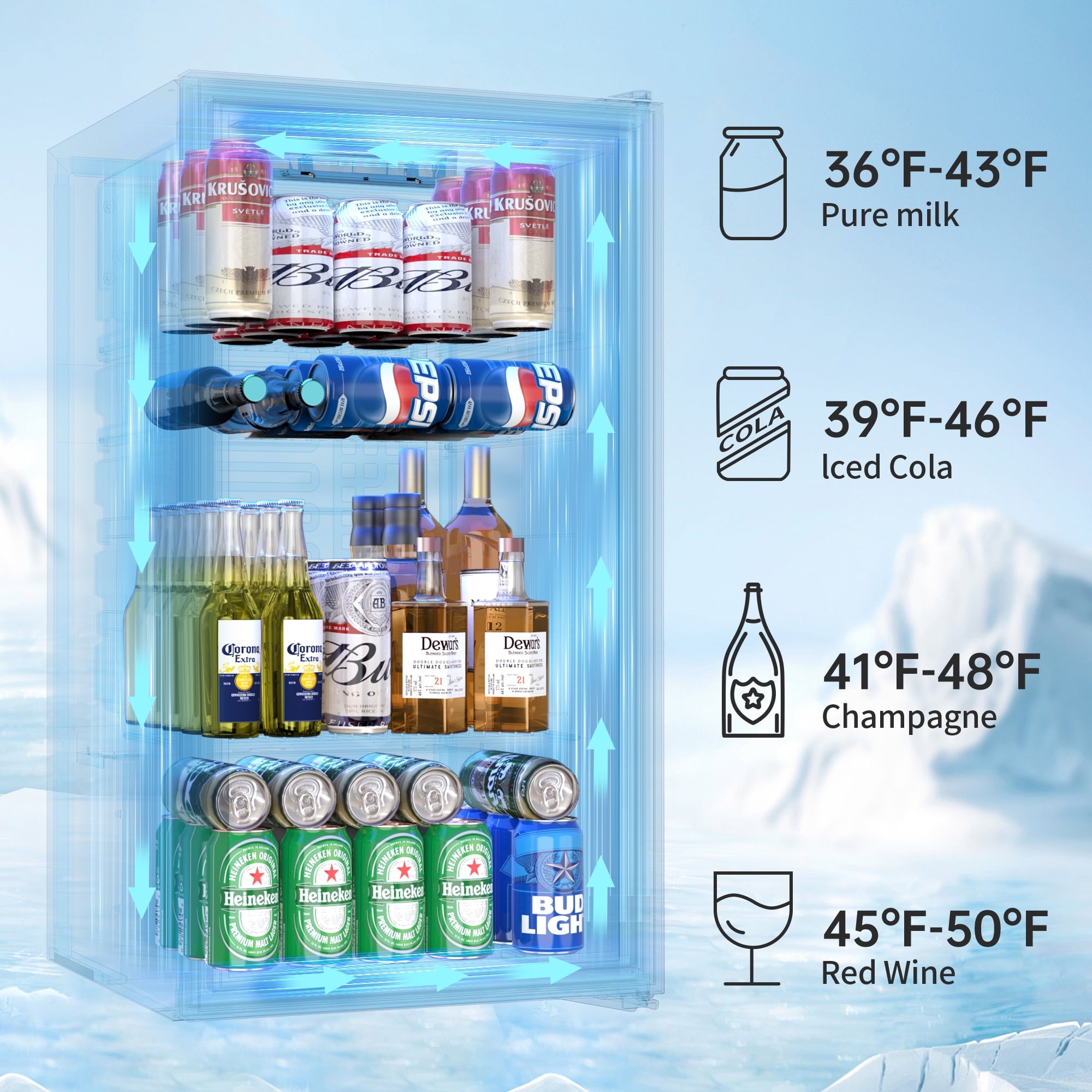 Manastin 128 Can Beverage Refrigerator Cooler 3.2 Cu.ft Mini Fridge with Glass Door & Adjustable Shelves, for Home/Office/Bar
