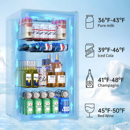 Manastin 128 Can Beverage Refrigerator Cooler 3.2 Cu.ft Mini Fridge with Glass Door & Adjustable Shelves, for Home/Office/Bar