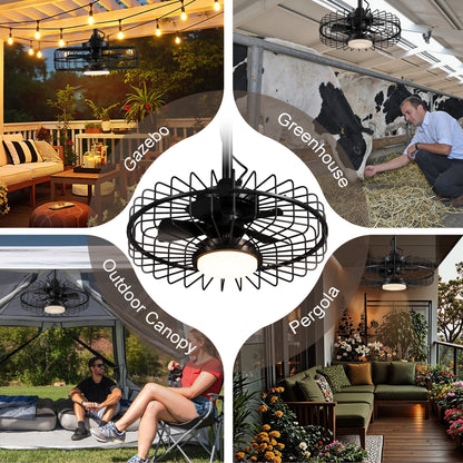 20" Outdoor Ceiling Fan with Light with Remote, 6 Speeds & Timer, 3CCT Dimmable LED, IP65 Waterproof, for Kitchen, Bedroom, Outdoor, Black